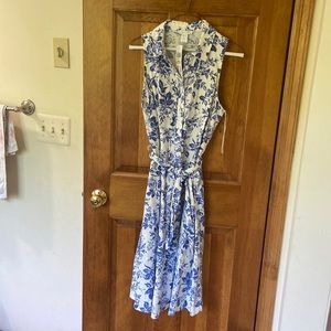 London Times blue and white sleeveless shirt dress, size 10